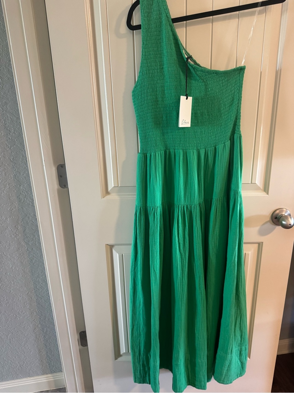 Elan Green One-Shoulder Tiered Maxi Dress
